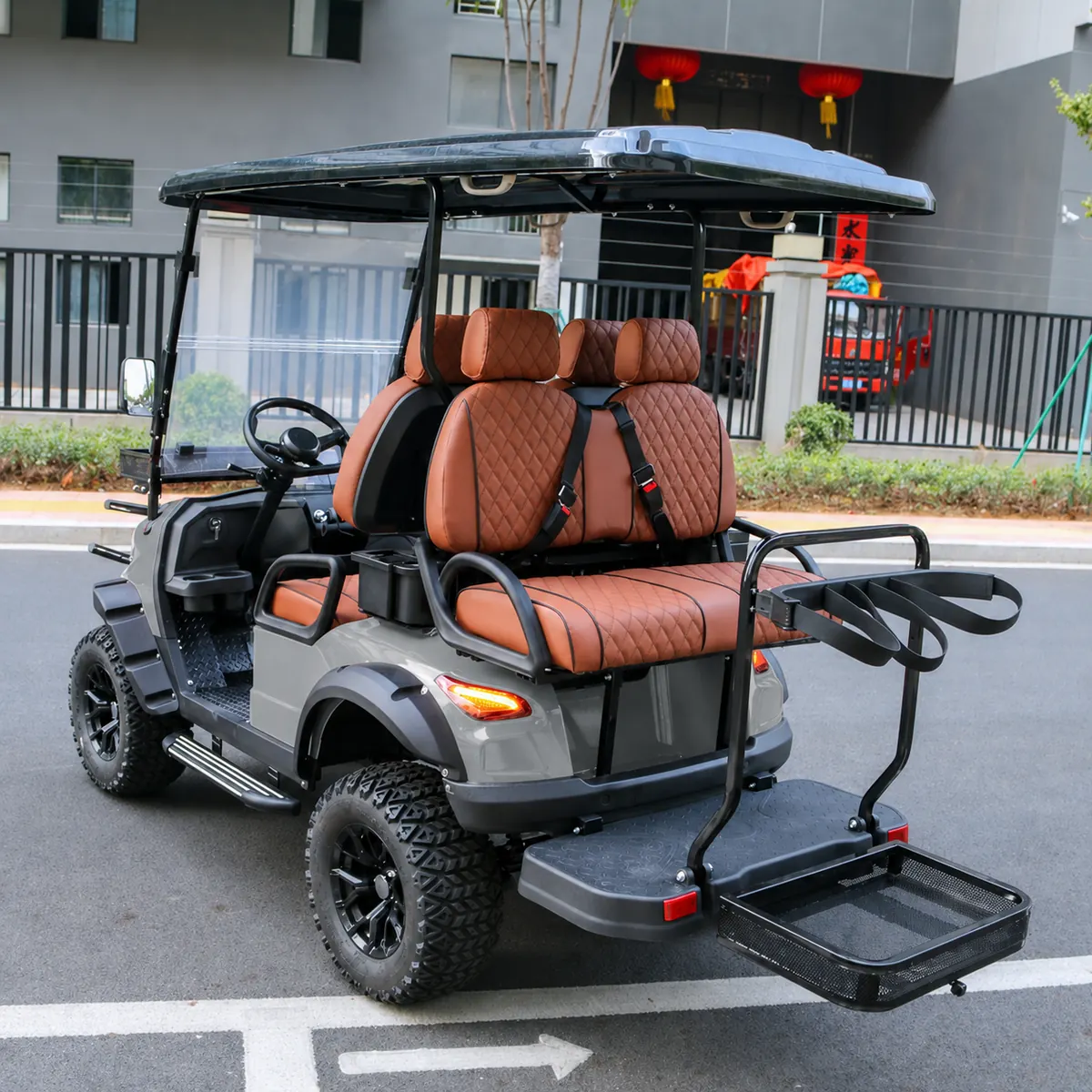 Golf cart rear seating and cargo platform